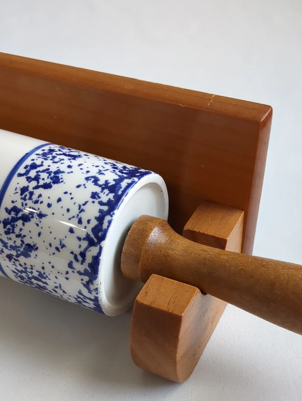 Rolling Pin With Wooden Handles And Wooden  Holder Display Hanger